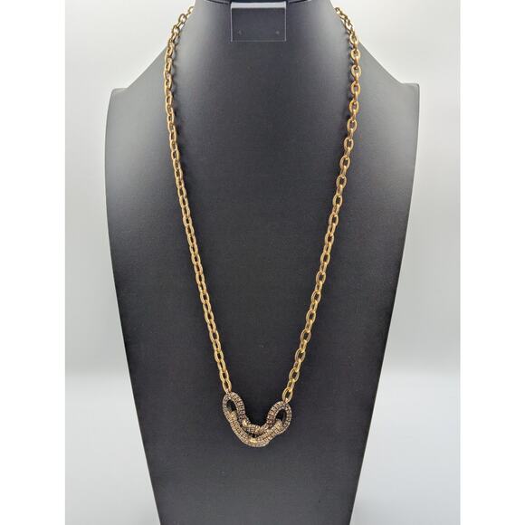 J. Crew Brown Crystal Encrusted Interlocking Link Toggle Clasp 30" Necklace - Picture 10 of 10